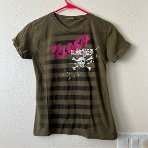 Vintage Y2K Hot Topic Rock Band Tee - The Clash Skull Striped Shirt - Rare! HTF